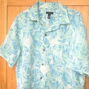 Van Heusen, Short Sleeved, XL, Blue,Green, Tropical Feel, Leaf Patterned Shirt